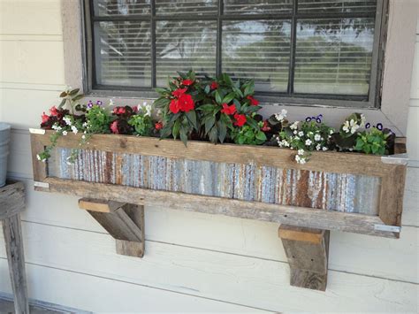 rustic metal window boxes|wooden flower boxes under window.